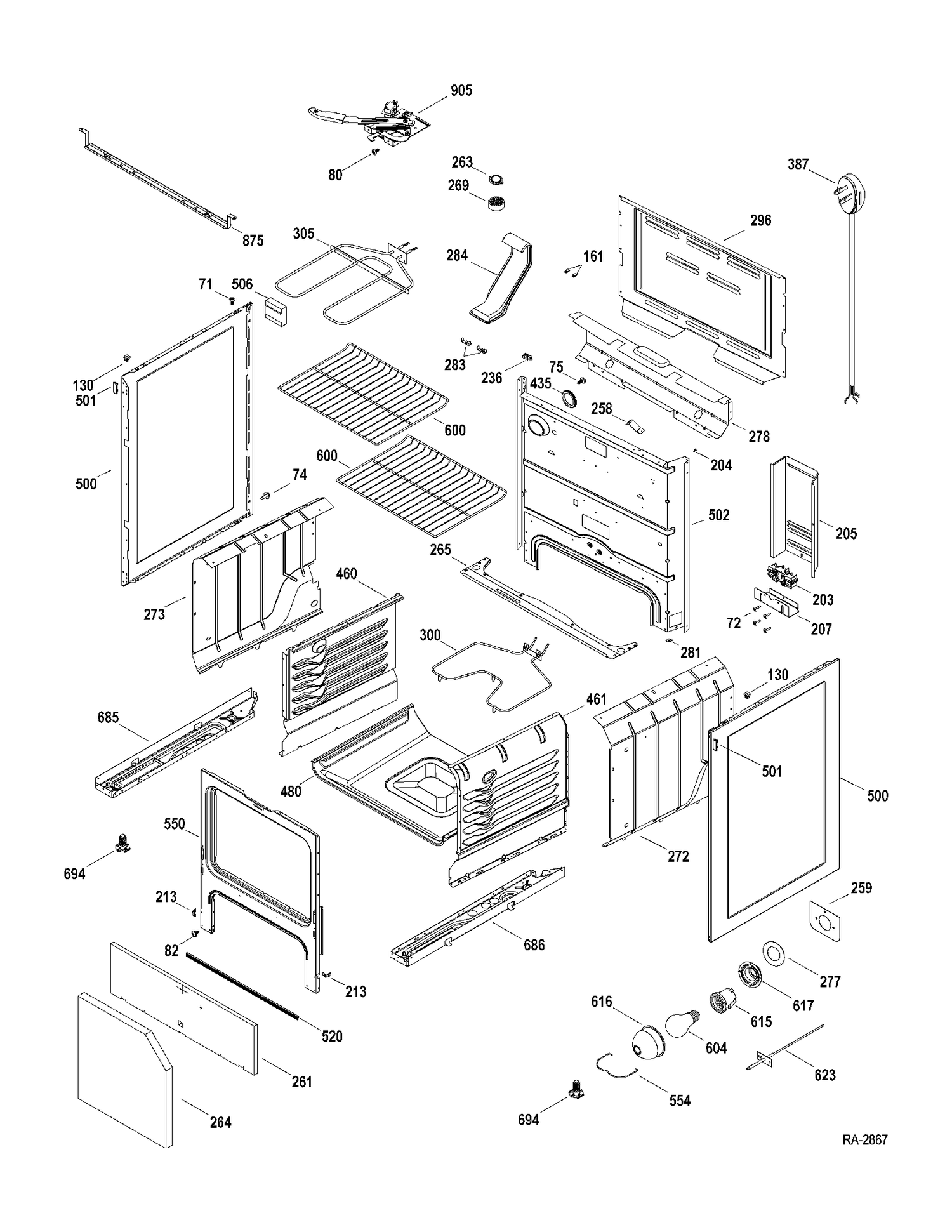 BODY PARTS Diagram and Parts List for JCBP65MP1BS  General Electric Range