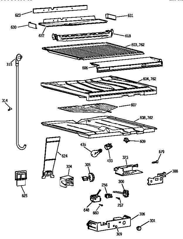 Compartment Separator Parts Diagram and Parts List for TBT25JAXLRWW  General Electric Refrigerator