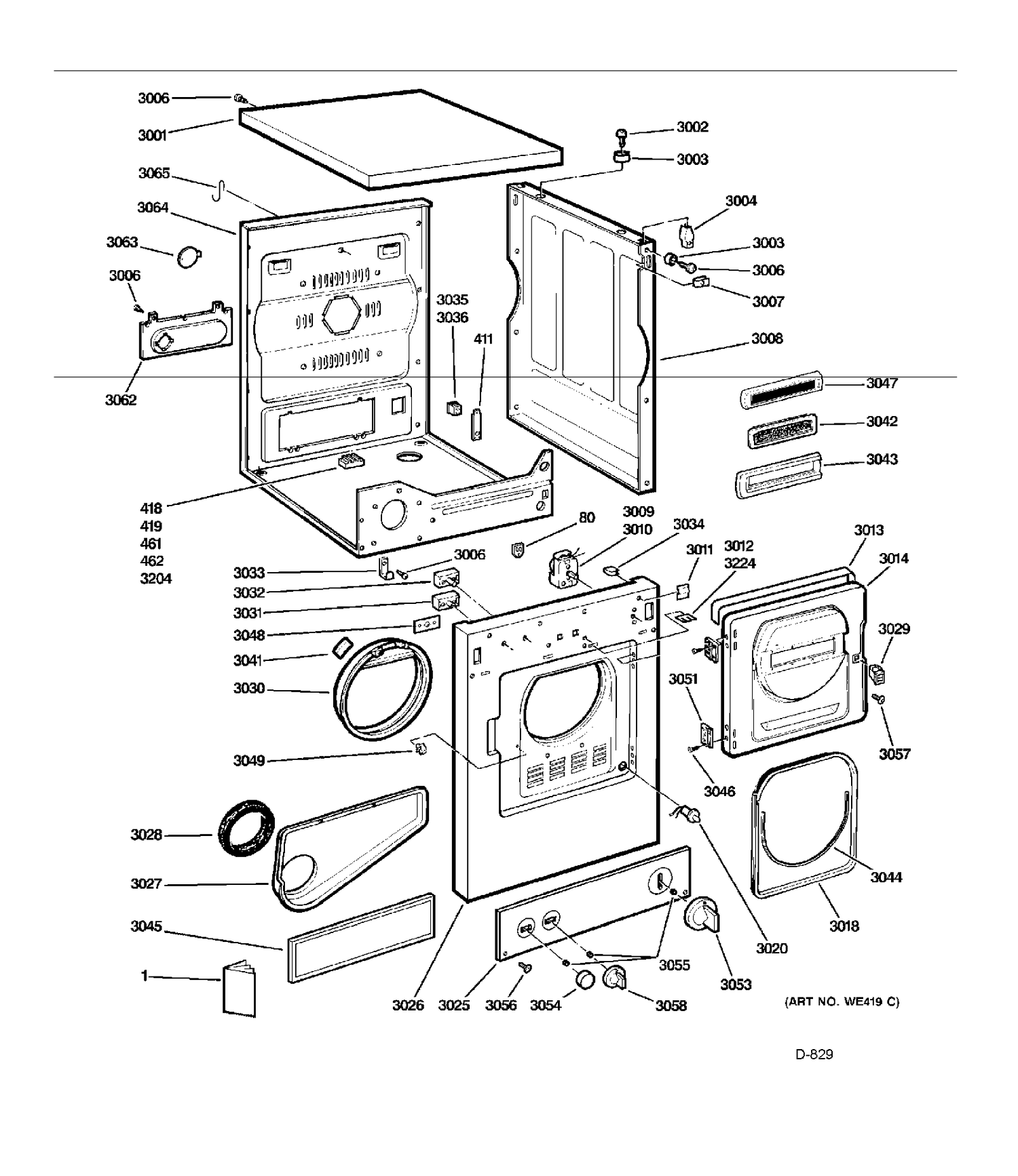 CABINET Diagram and Parts List for PCKS443EB2WW  General Electric Dryer