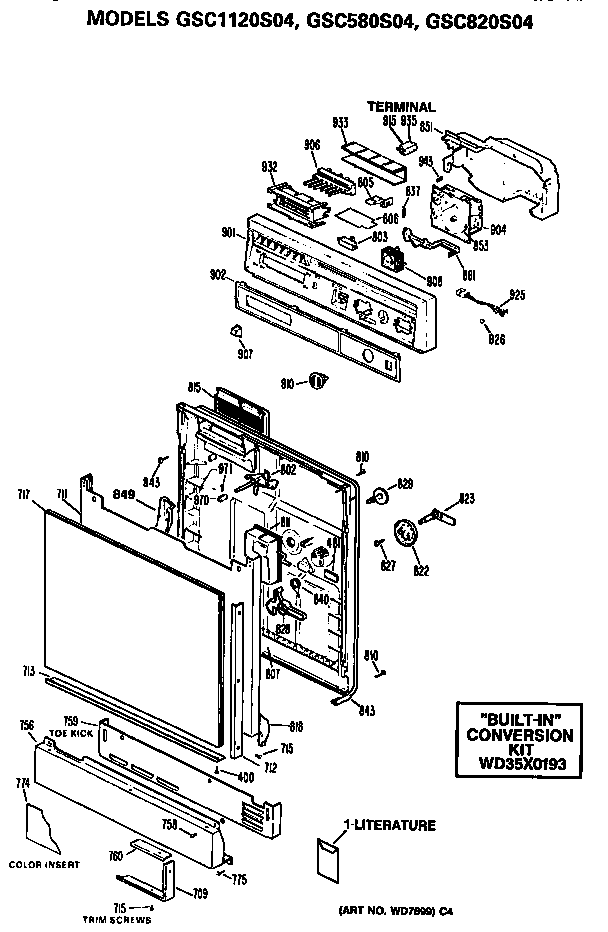 Front/control Panel Diagram and Parts List for GSC580S04  General Electric Dishwasher