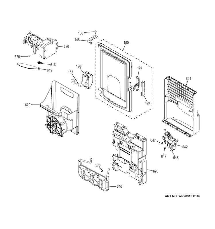 Ice Maker & Dispenser Diagram and Parts List for DFE28JSKBSS  General Electric Refrigerator