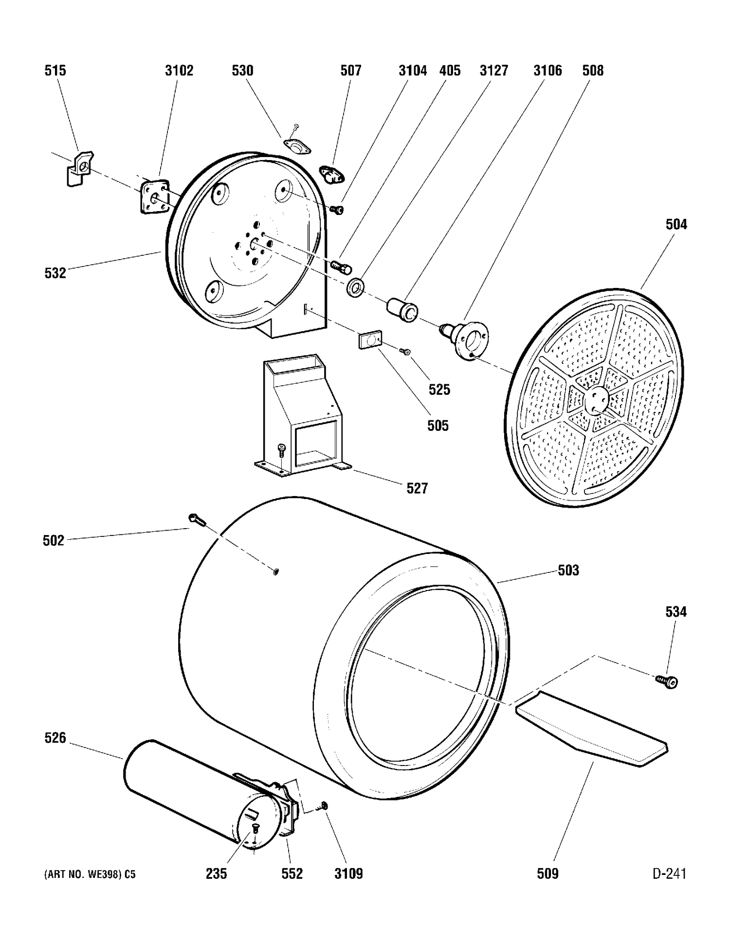 DRUM & HEATER Diagram and Parts List for GNSR465GB1WW  General Electric Dryer