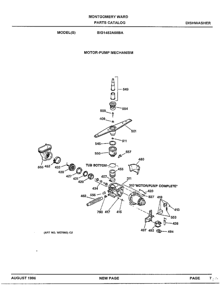 Motor Pump Mechanism Diagram and Parts List for SIG1482A68BA  General Electric Dishwasher