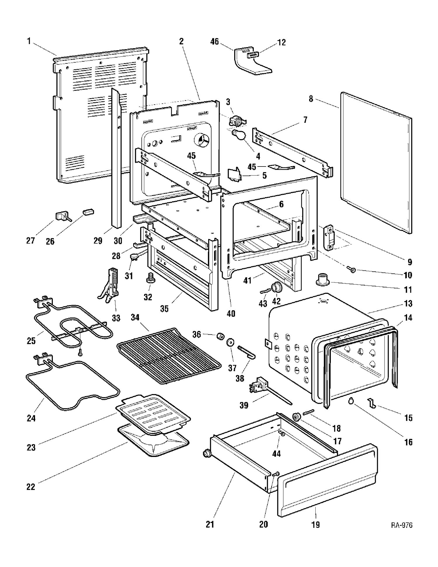 CHASSIS Diagram and Parts List for GRMR3590ZWW-1  General Electric Range