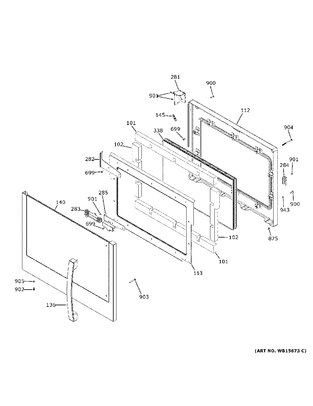 Upper Door Diagram and Parts List for PTD700LSN2SS  General Electric Wall Oven