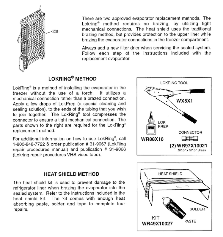 Evaporator Instructions Diagram and Parts List for PSS25MCNACC  General Electric Refrigerator
