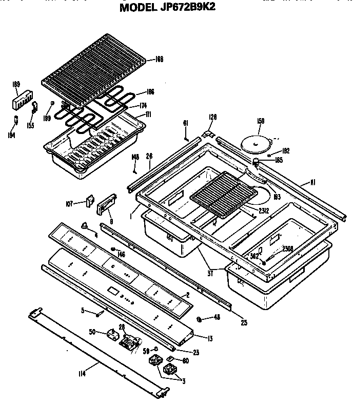 Cooktop Diagram and Parts List for JP672B9K2  General Electric Cooktop