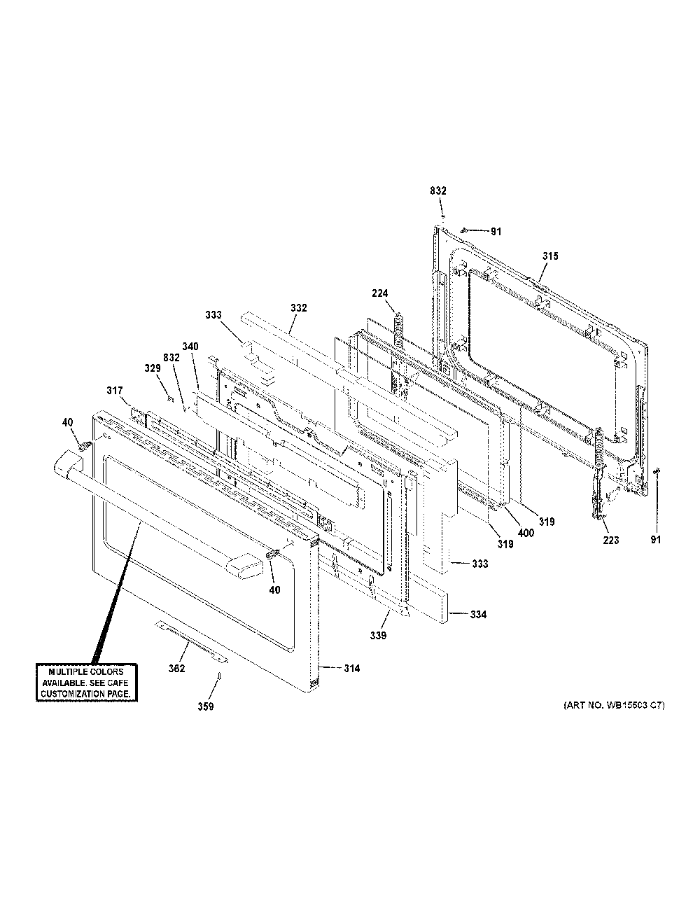Lower Door Diagram and Parts List for CGS750P2M3S1  General Electric Range
