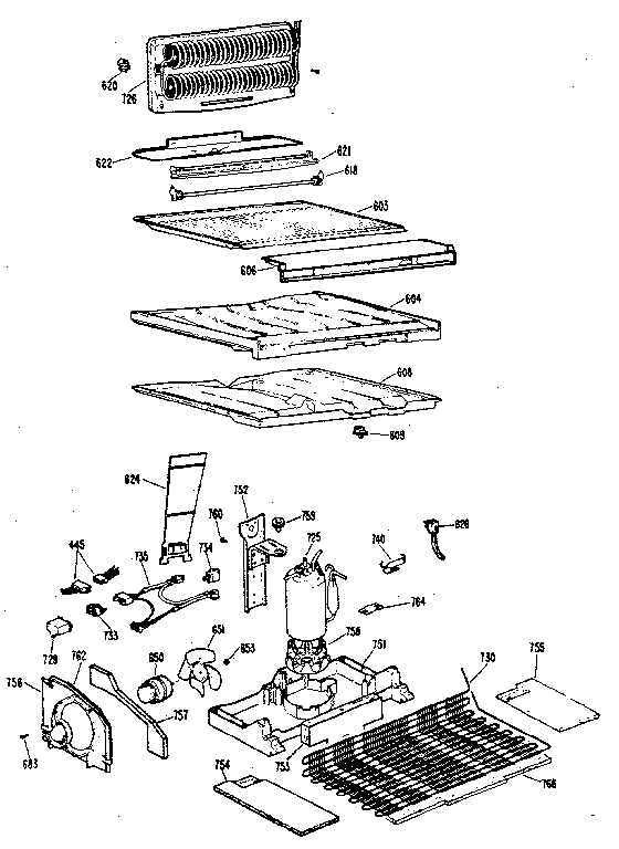 Unit Parts Diagram and Parts List for TBX25ZKB  General Electric Refrigerator