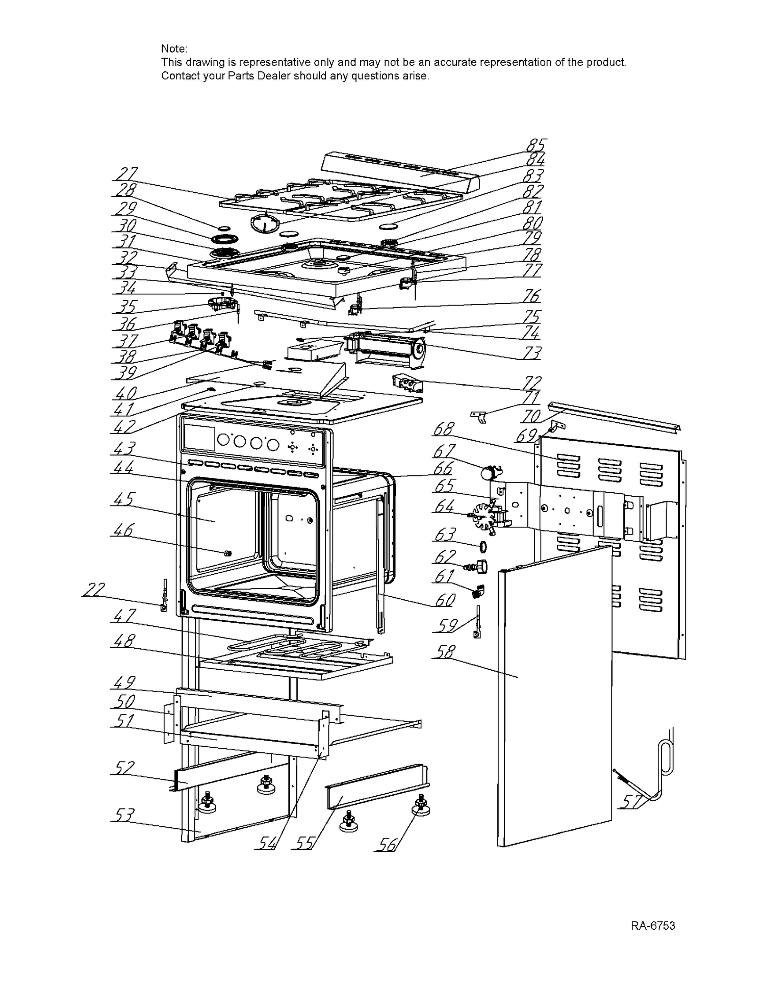 OVEN & COOKTOP Diagram and Parts List for HCR2250ADS  General Electric Range