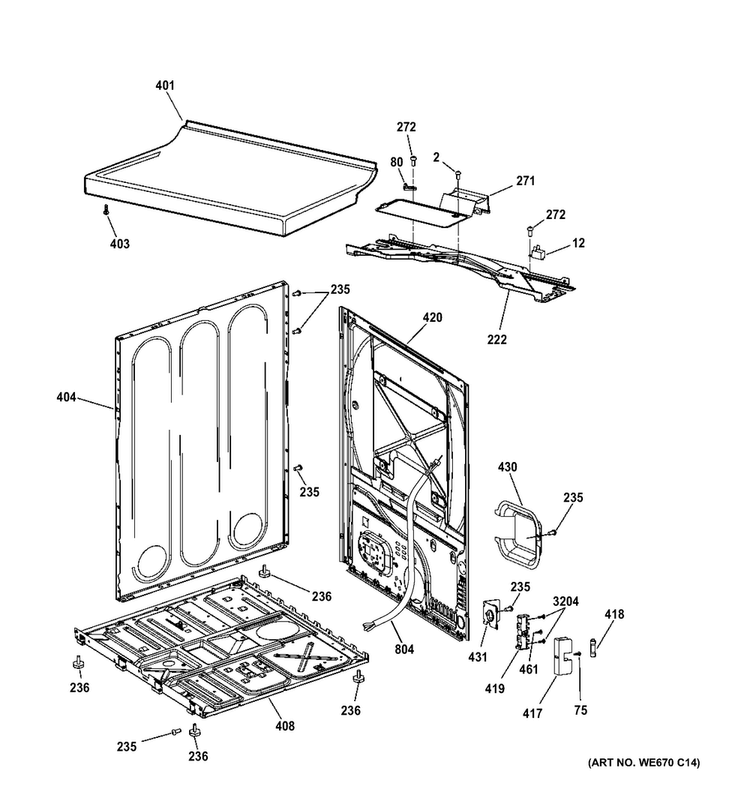 Cabinet & Top Panel Diagram and Parts List for GTDX185ED3CC  General Electric Dryer
