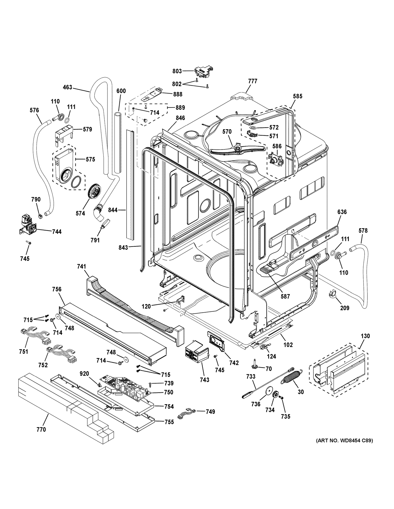 BODY PARTS Diagram and Parts List for PDT750SSF8SS  General Electric Dishwasher