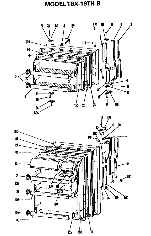 Doors Diagram and Parts List for TBX19THB  General Electric Refrigerator