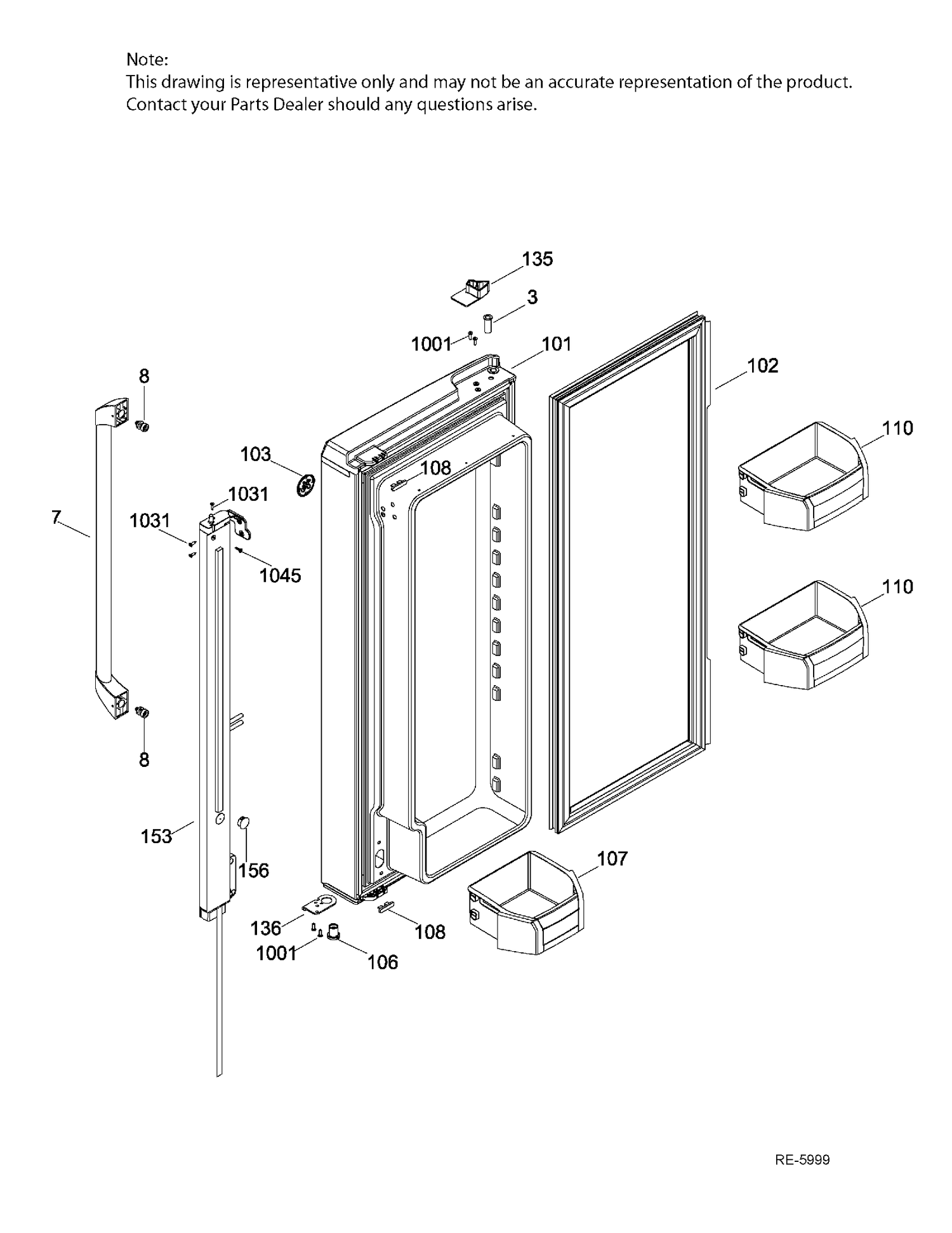 FF DOOR LEFT Diagram and Parts List for CNR22SSEBFES  General Electric Refrigerator