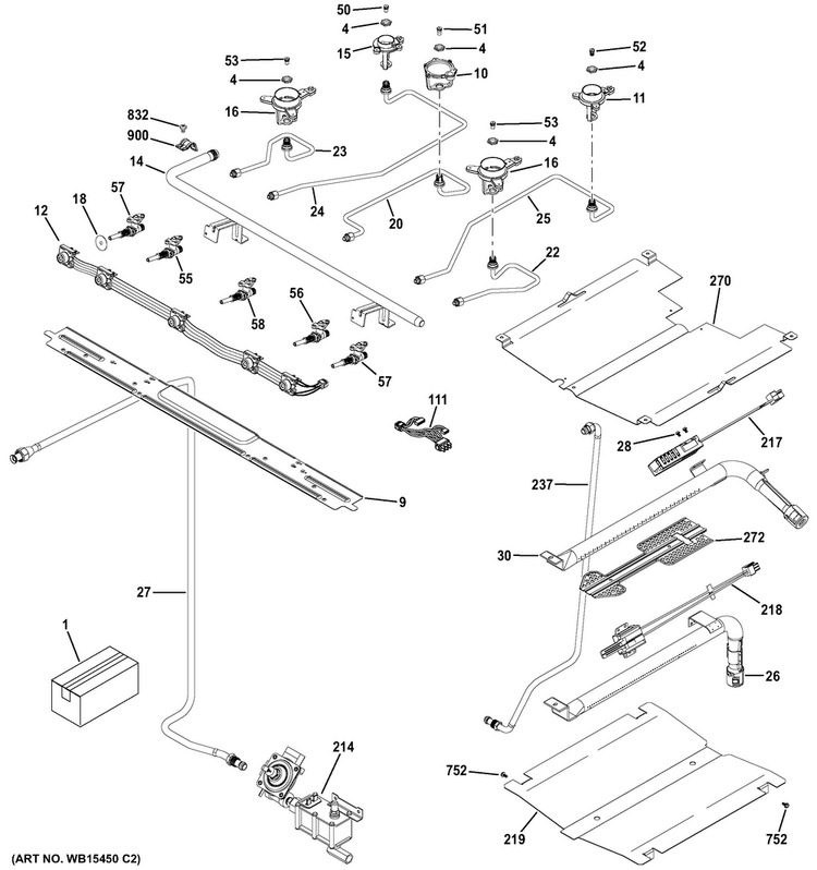Gas & Burner Parts Diagram and Parts List for JGB720DEJ1BB  General Electric Range