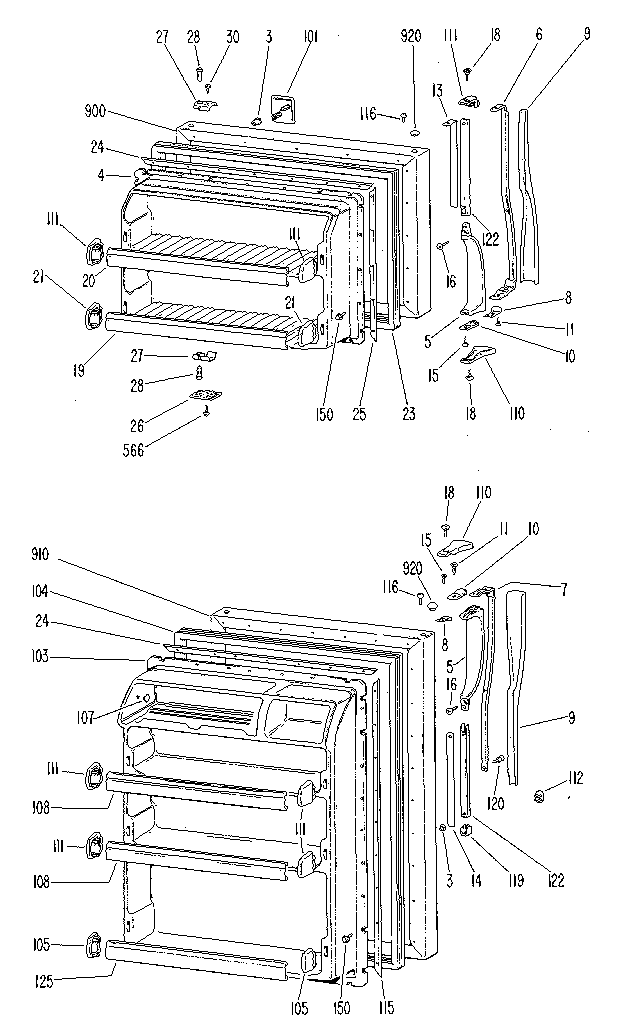 Doors Diagram and Parts List for TBX18LJB  General Electric Refrigerator