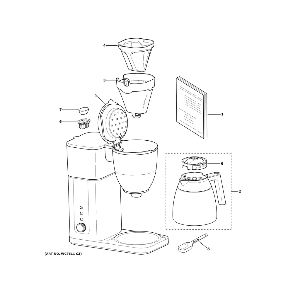 Coffee Maker Diagram and Parts List for C7CDABS3RD32  General Electric Coffee Maker