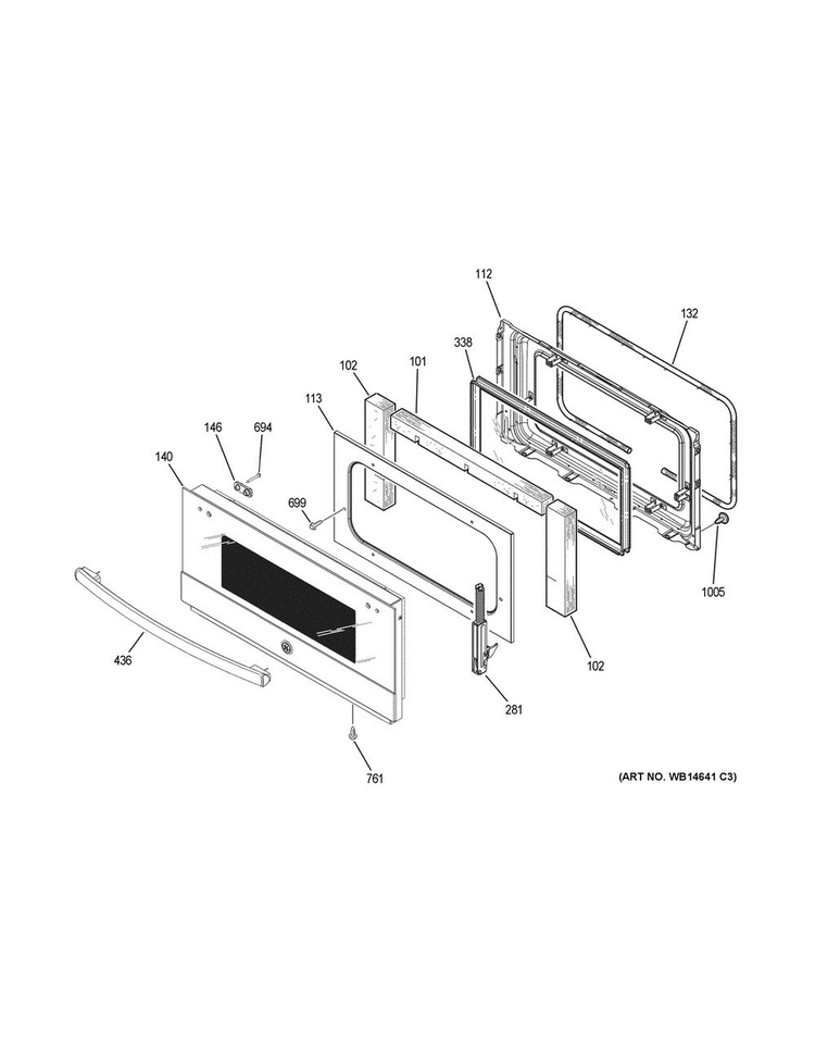 Lower Door Diagram and Parts List for PT9200SL1SS  General Electric Wall Oven