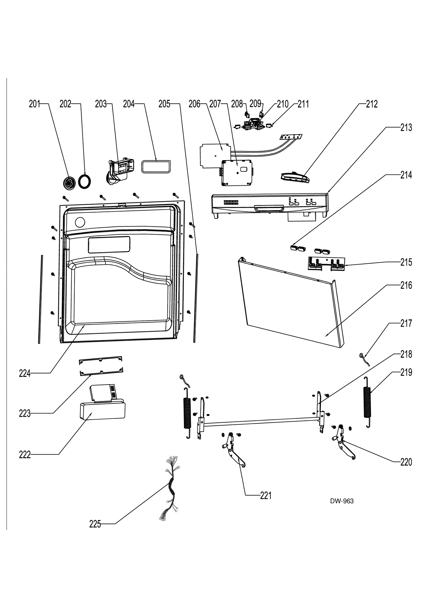 DOOR ASM Diagram and Parts List for MDF400SGF0WW  General Electric Dishwasher