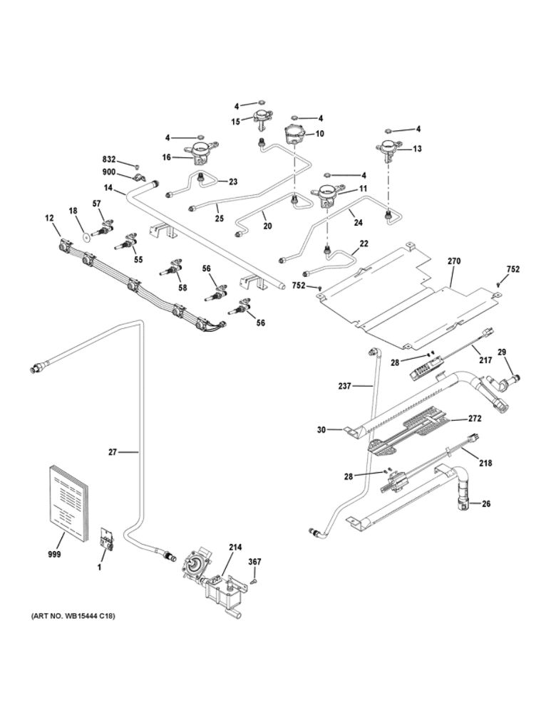 Gas And Burner Parts Diagram and Parts List for JGB735SP1SS  General Electric Range