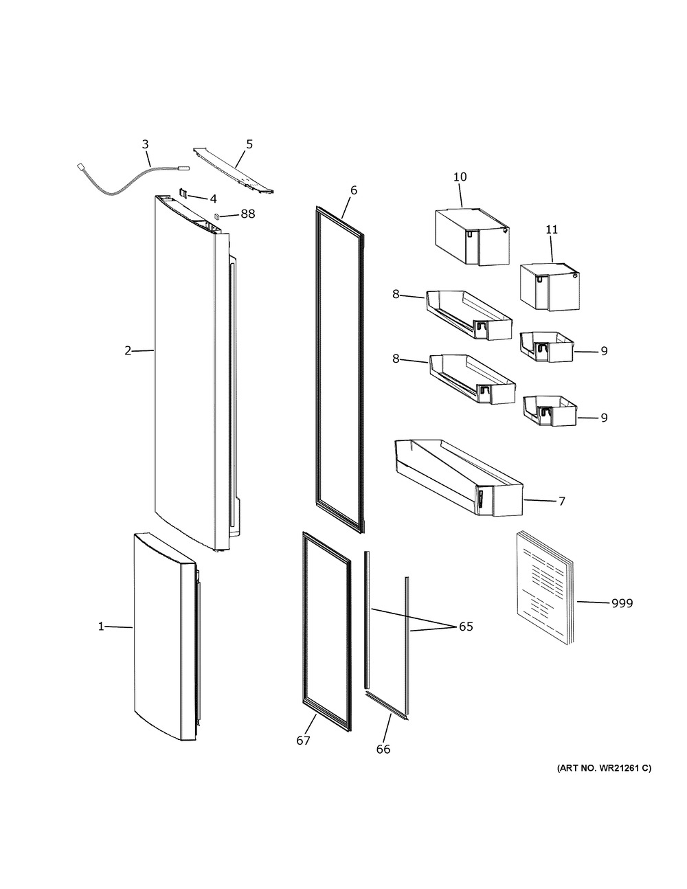 Doors Diagram and Parts List for GBE17HYRBFS  General Electric Refrigerator
