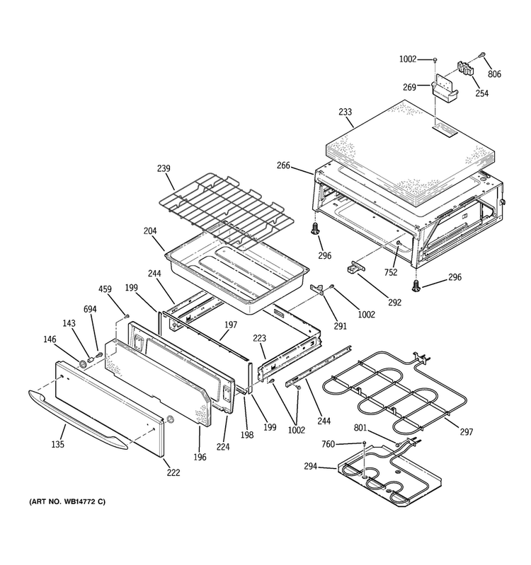 Warming Drawer Diagram and Parts List for PCB969DP1BB  General Electric Range