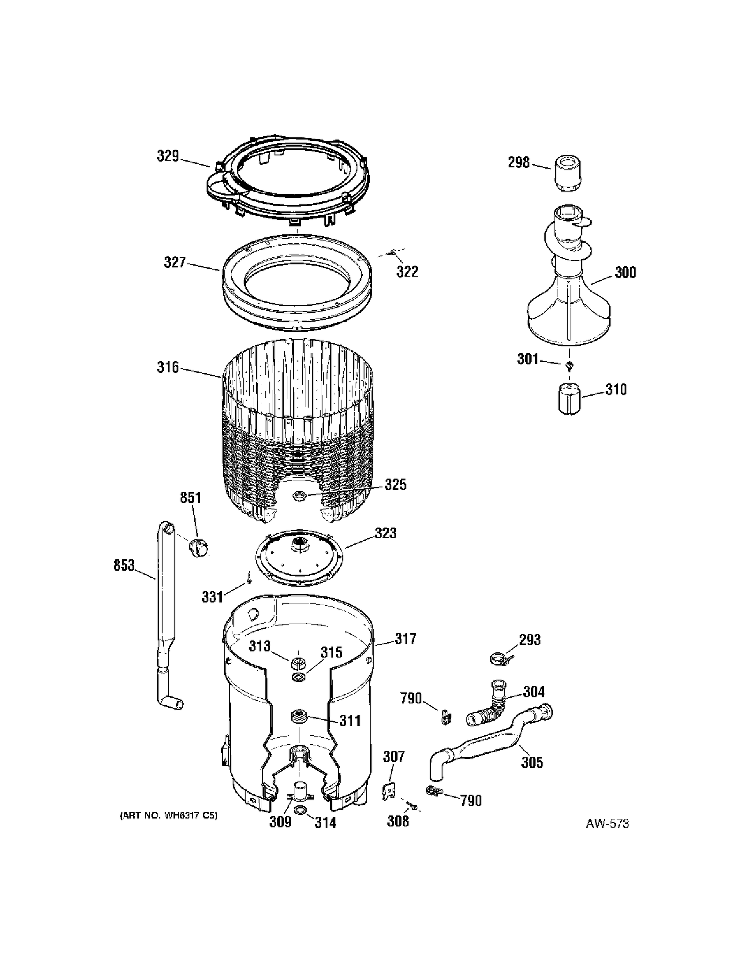 TUB Diagram and Parts List for GHDSE524F0WW  General Electric Washer