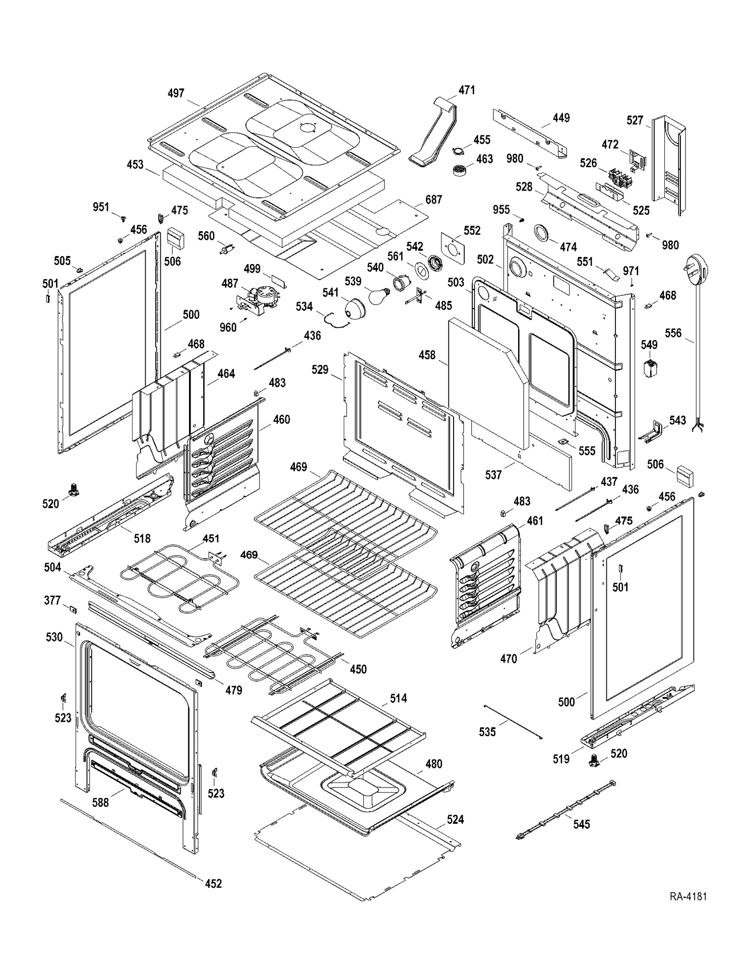 CHASSIS PARTS Diagram and Parts List for JCBP780ST1SS  General Electric Range