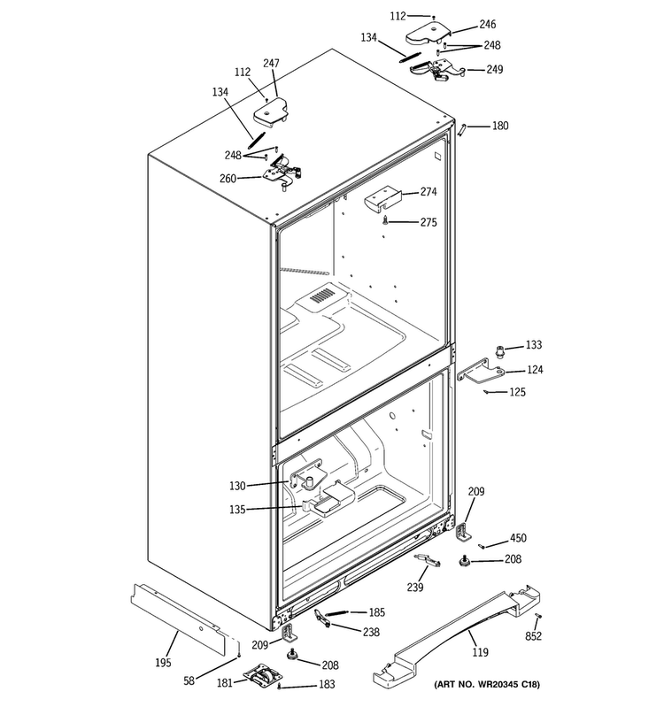 Case Parts Diagram and Parts List for PFSS2MIYISS  General Electric Refrigerator