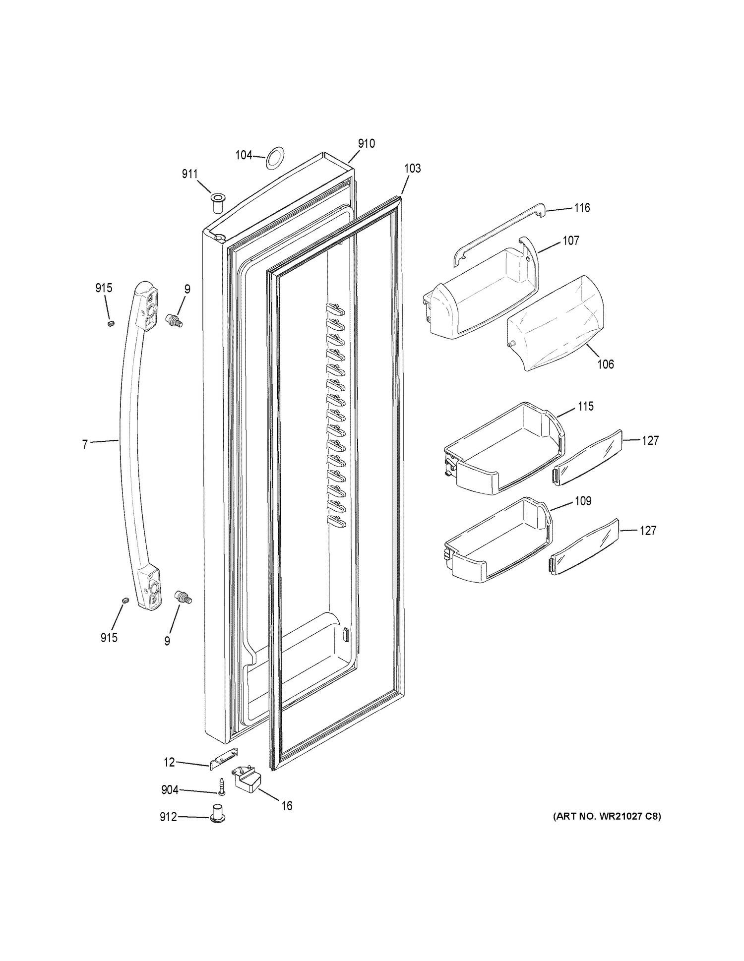 FRESH FOOD DOOR Diagram and Parts List for GSS23HMHJCES  General Electric Refrigerator