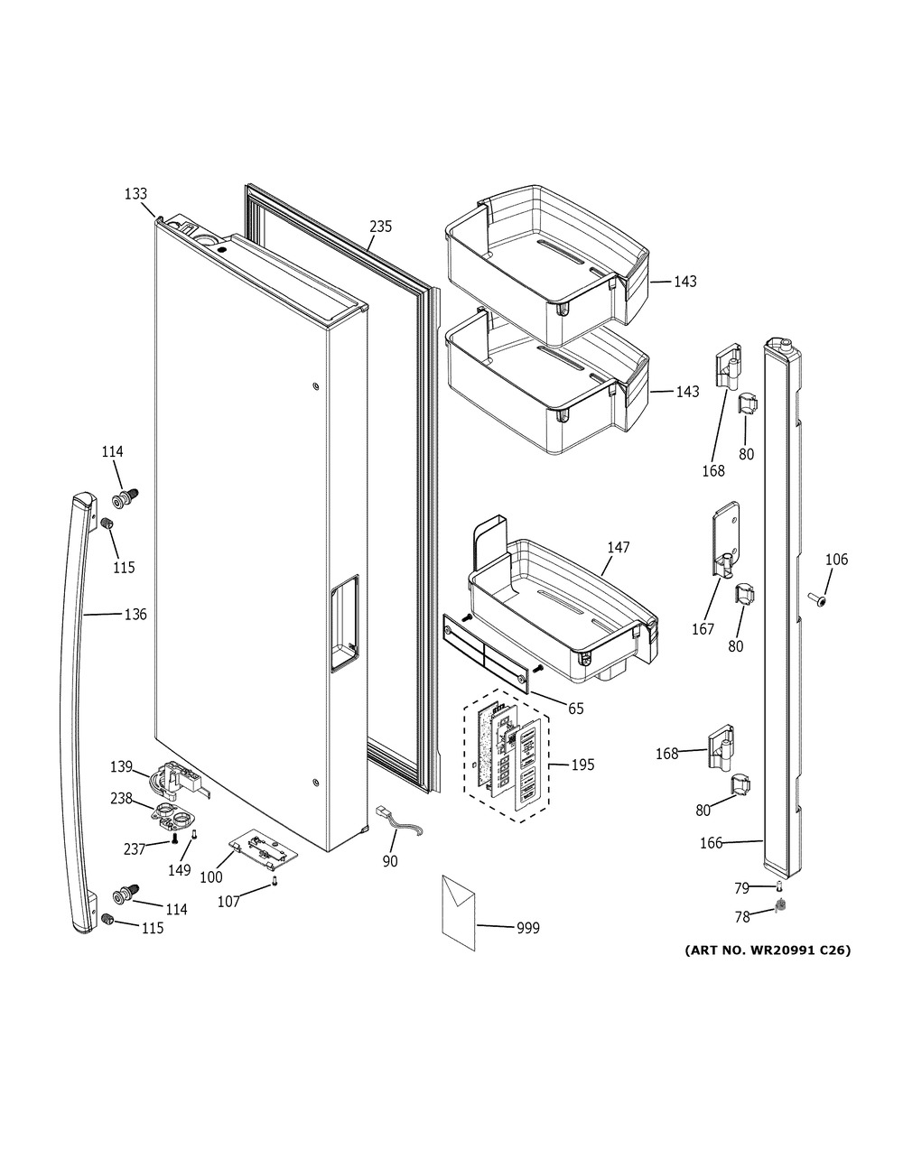 Fresh Food Door - Lh Diagram and Parts List for GNE29GMKLES  General Electric Refrigerator