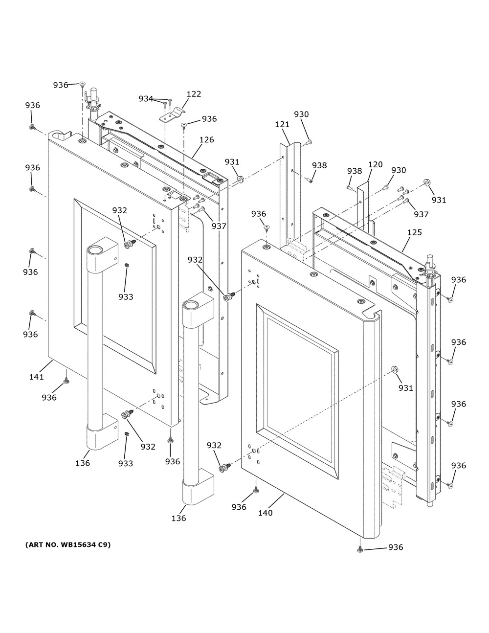Upper Doors Diagram and Parts List for ZTDX1FPSN1SS  General Electric Range
