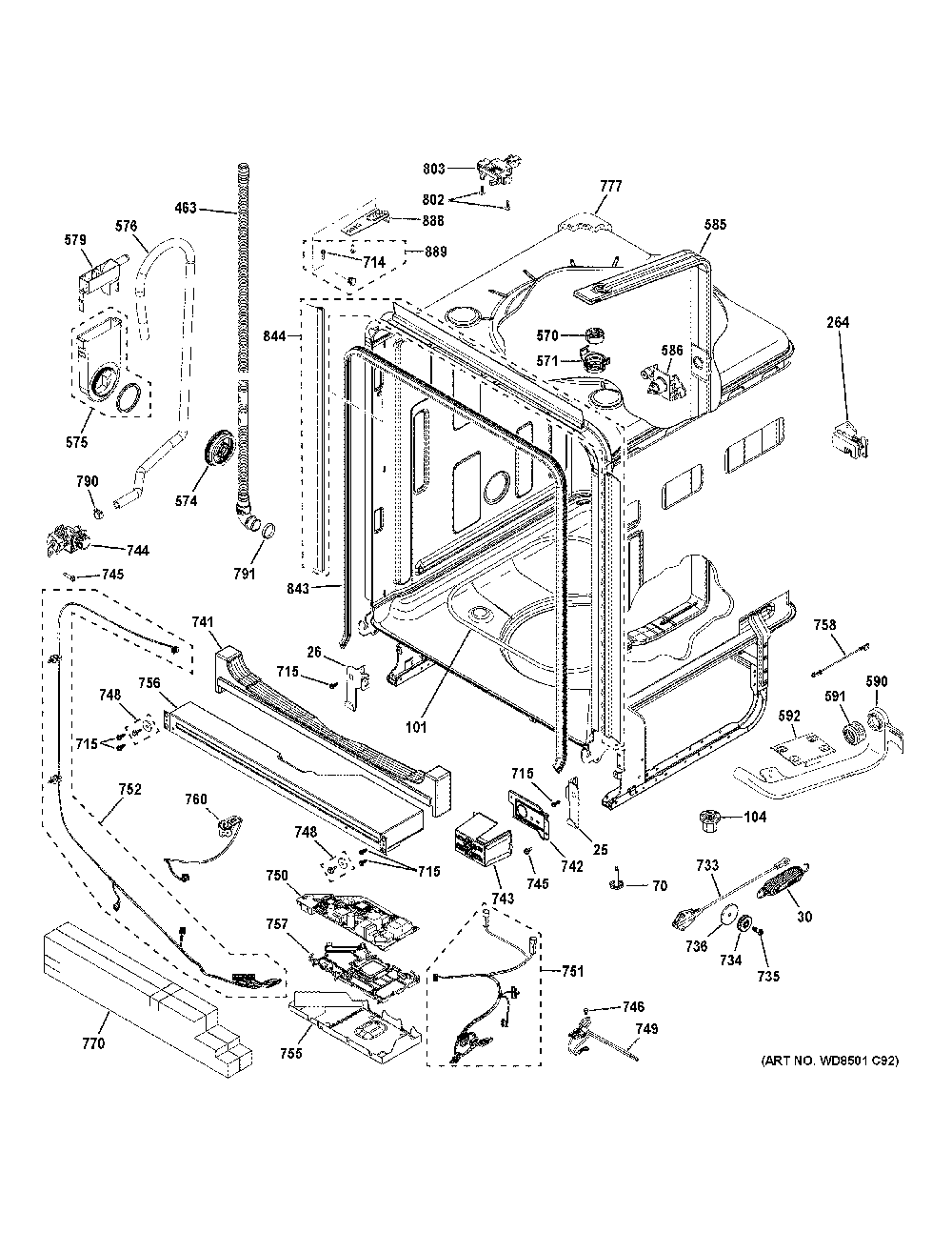 Body Parts Diagram and Parts List for PDP755SYR8FS  General Electric Dishwasher