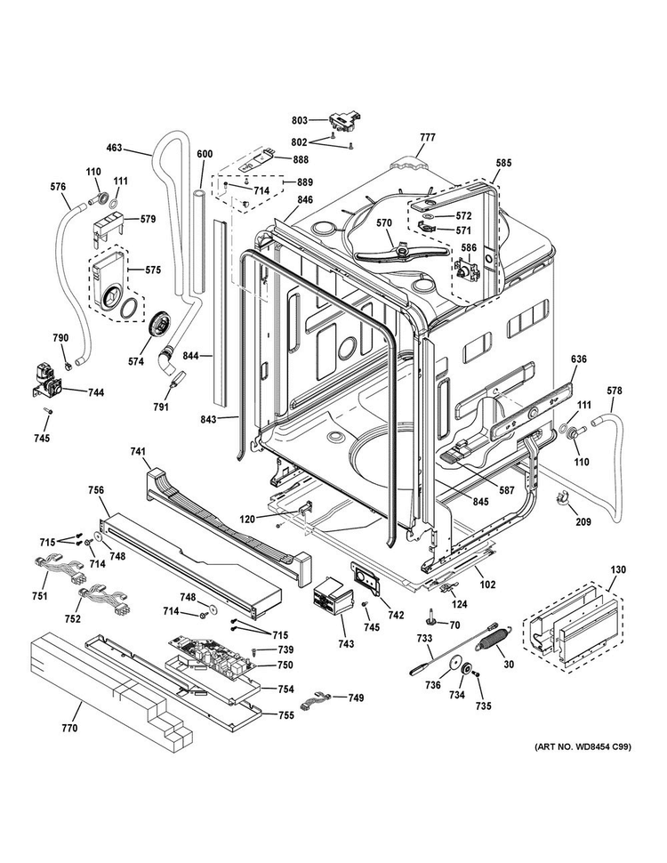 Body Parts Diagram and Parts List for PDT750SMF1ES  General Electric Dishwasher