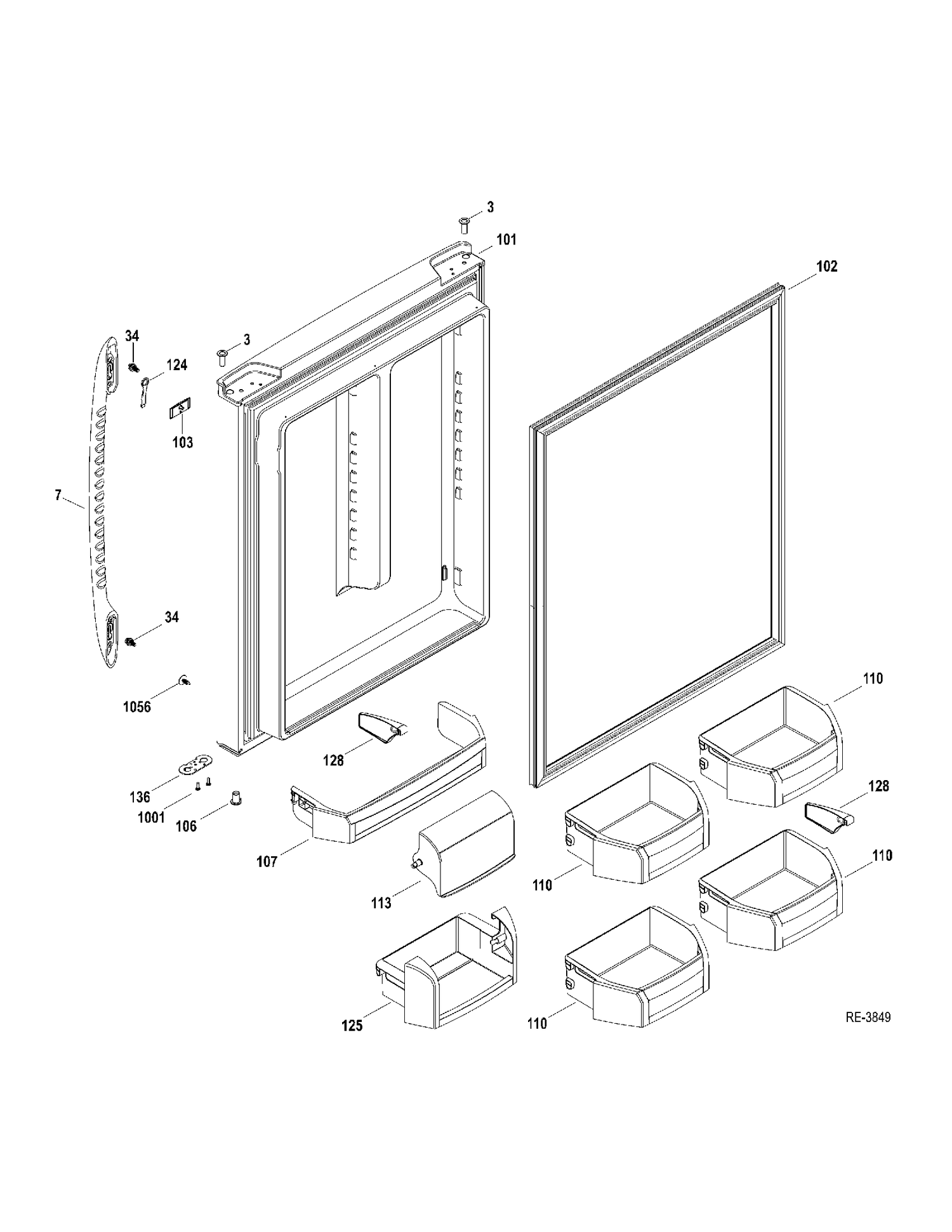 FF DOOR Diagram and Parts List for PDRF0MBXBRWW  General Electric Refrigerator