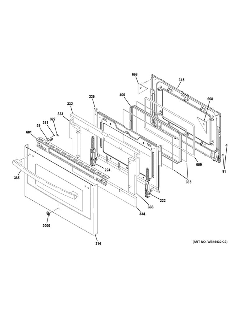 Lower Door Diagram and Parts List for JGB860DEJ6WW  General Electric Range