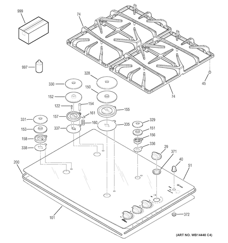 Control Panel & Cooktop Diagram and Parts List for JGP940SEK5SS  General Electric Cooktop