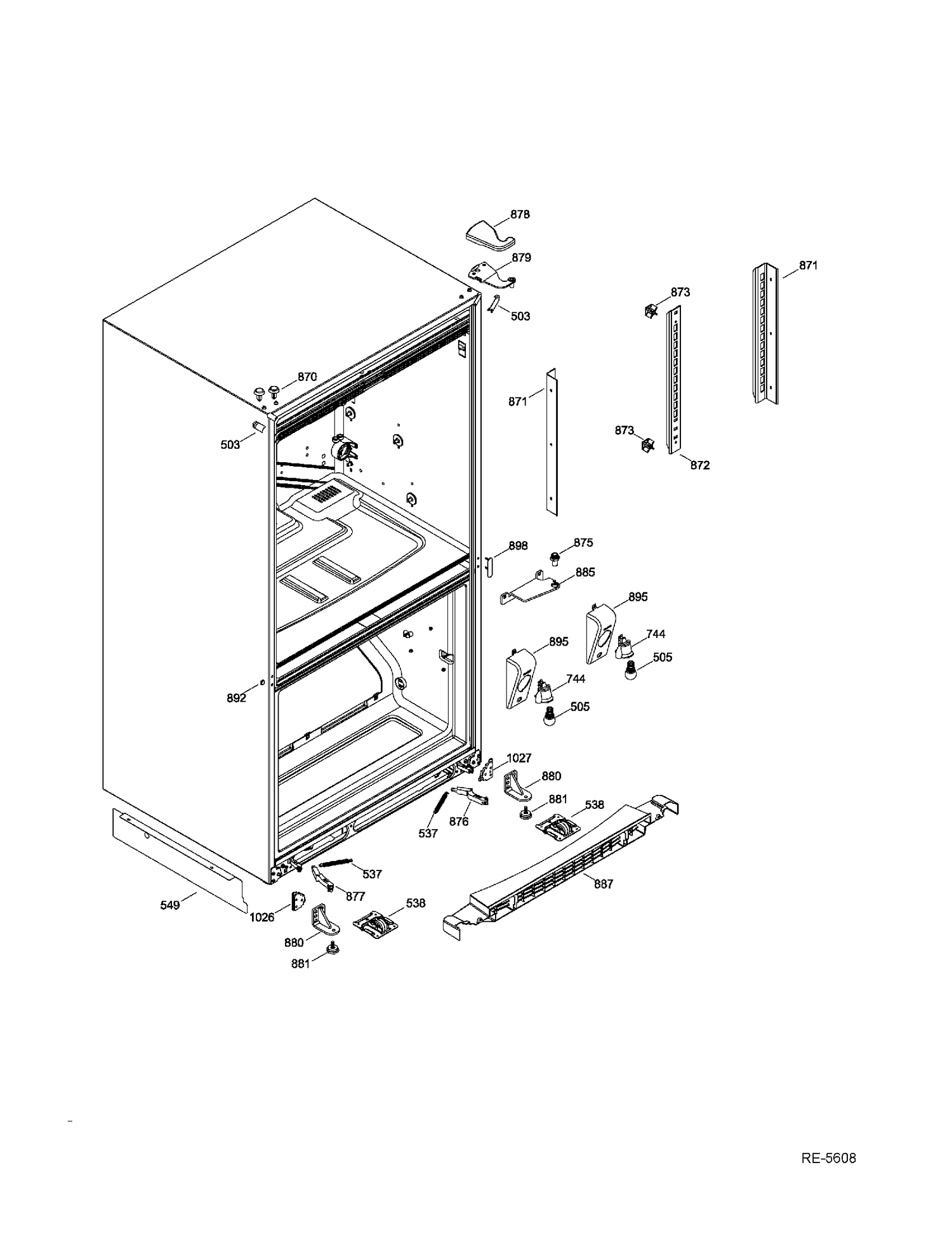 HINGE PARTS Diagram and Parts List for PDR20KGEARBB  General Electric Refrigerator
