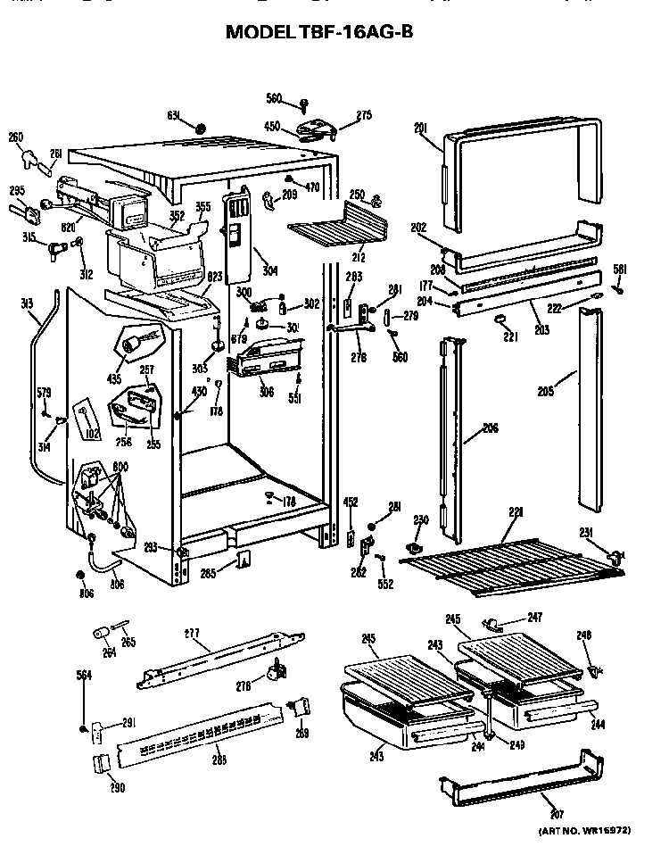 Cabinet Parts Diagram and Parts List for TBF16AGB  General Electric Refrigerator