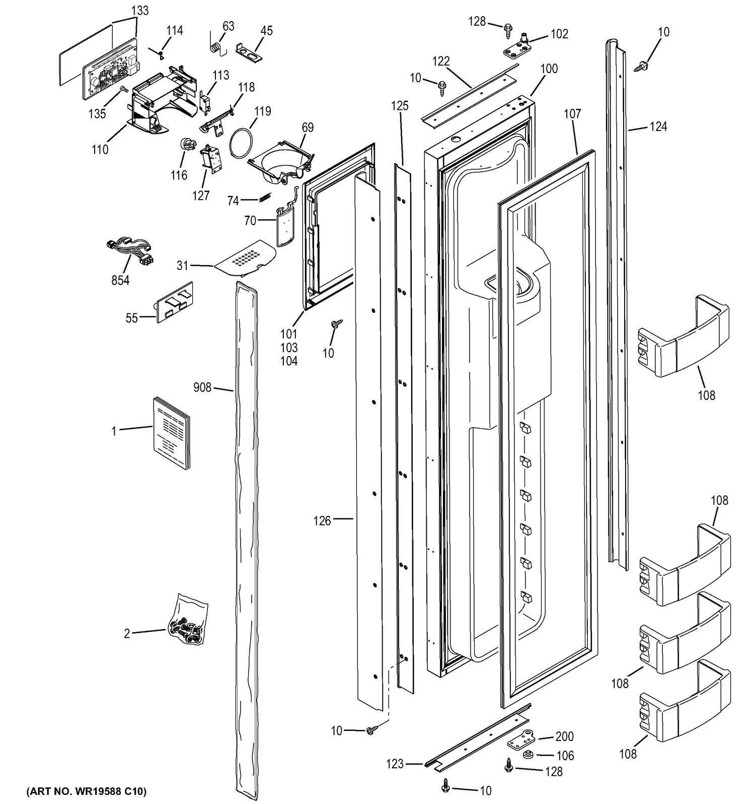 FREEZER DOOR Diagram and Parts List for ZISB360DHC  General Electric Refrigerator