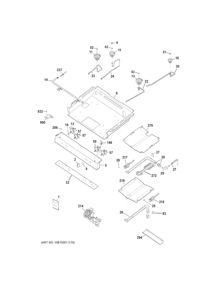 Gas & Burner Parts Diagram and Parts List for JGB630REF2SS  General Electric Range