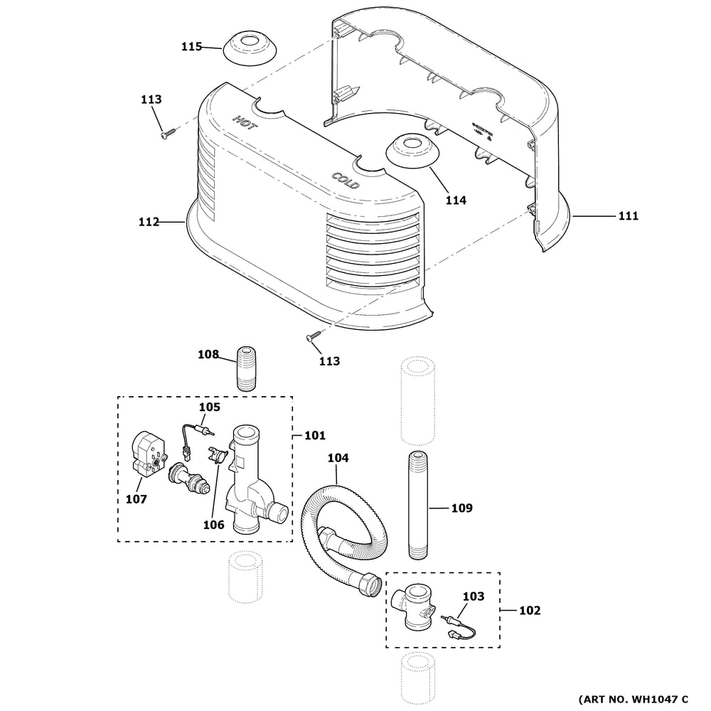 Mixing Valve Assembly Diagram and Parts List for GE30S10CMR01  General Electric Water Heater