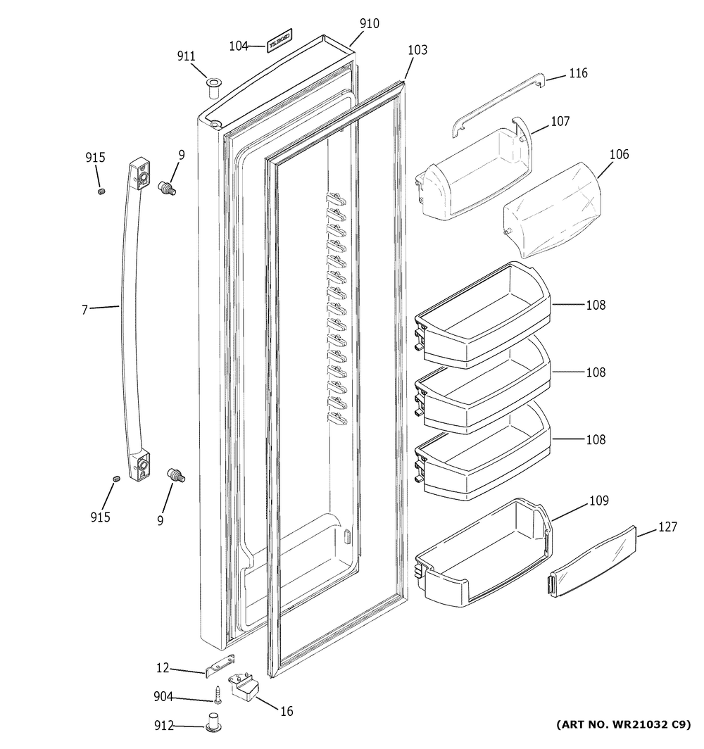 Fresh Food Door Diagram and Parts List for XSS23GSKMCSS  General Electric Refrigerator