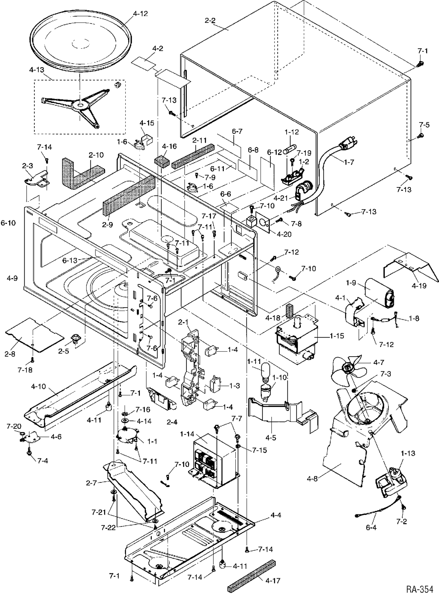 BODY PARTS Diagram and Parts List for HTC1244W  General Electric Microwave