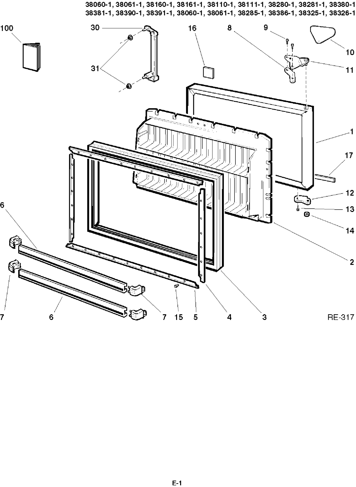 FREEZER DOOR Diagram and Parts List for 38141-5  General Electric Refrigerator