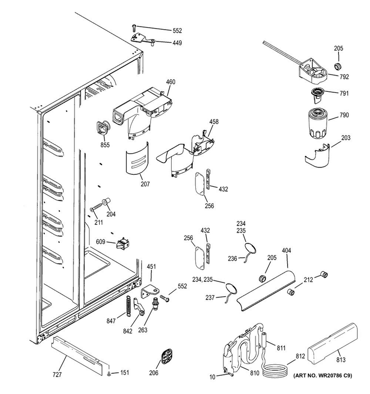 Fresh Food Section Diagram and Parts List for PSE25KGHEHWW  General Electric Refrigerator