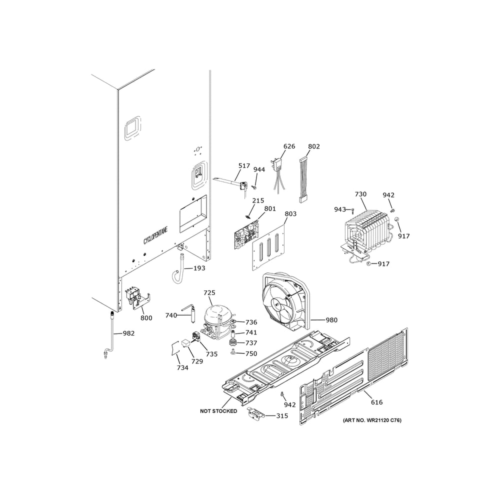 Machine Compartment Diagram and Parts List for GDE21EGKXRWW  General Electric Refrigerator