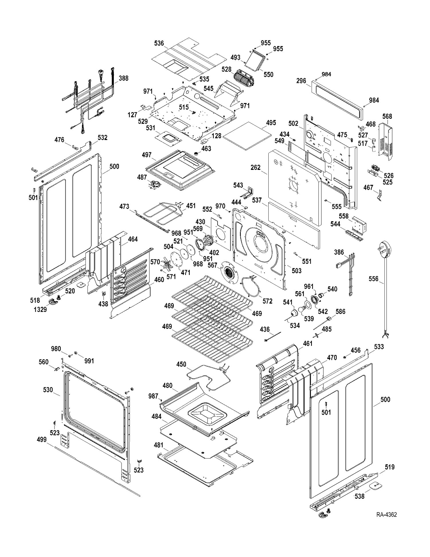 BODY PARTS Diagram and Parts List for CBC980ST1SS  General Electric Range