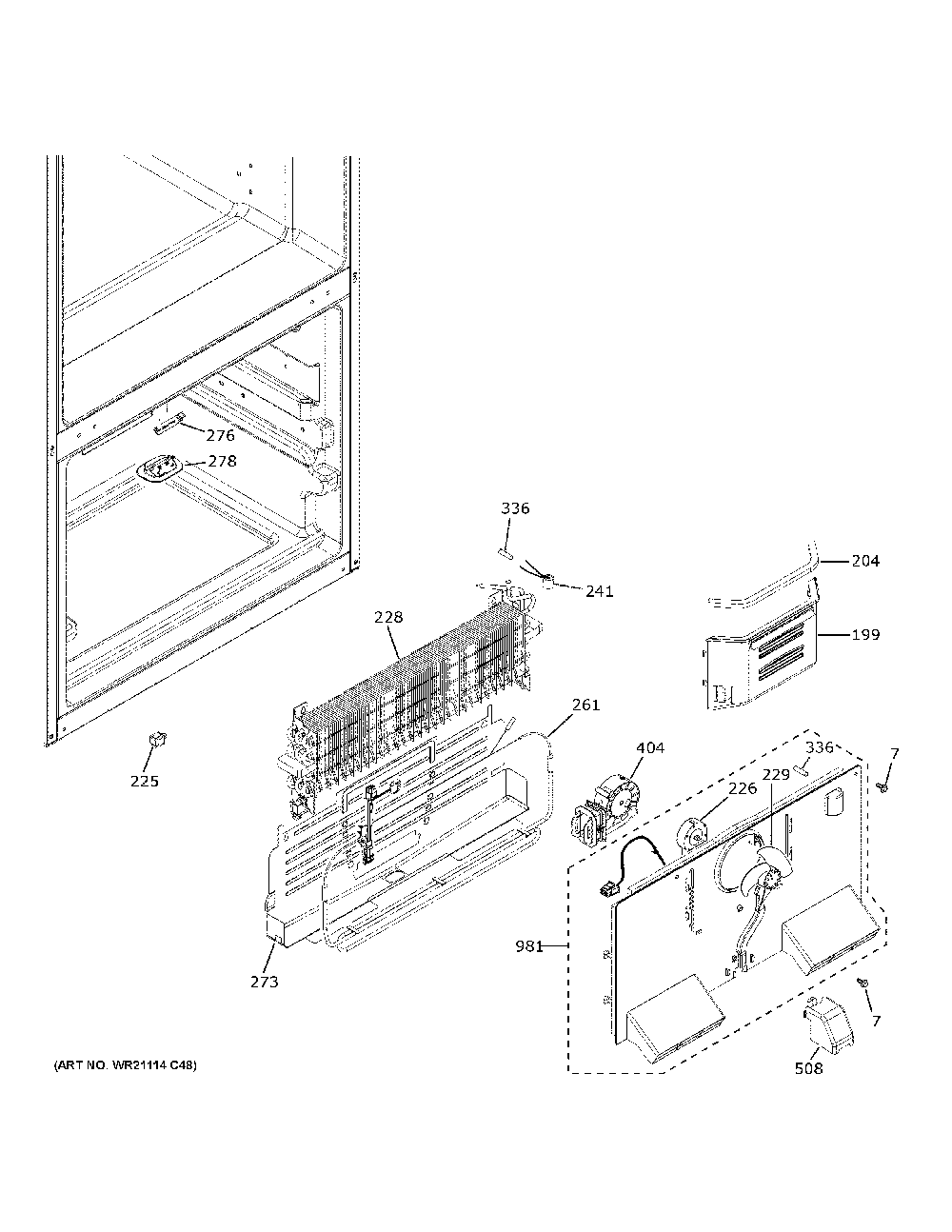 Freezer Section Diagram and Parts List for GFE26JGMWFWW  General Electric Refrigerator