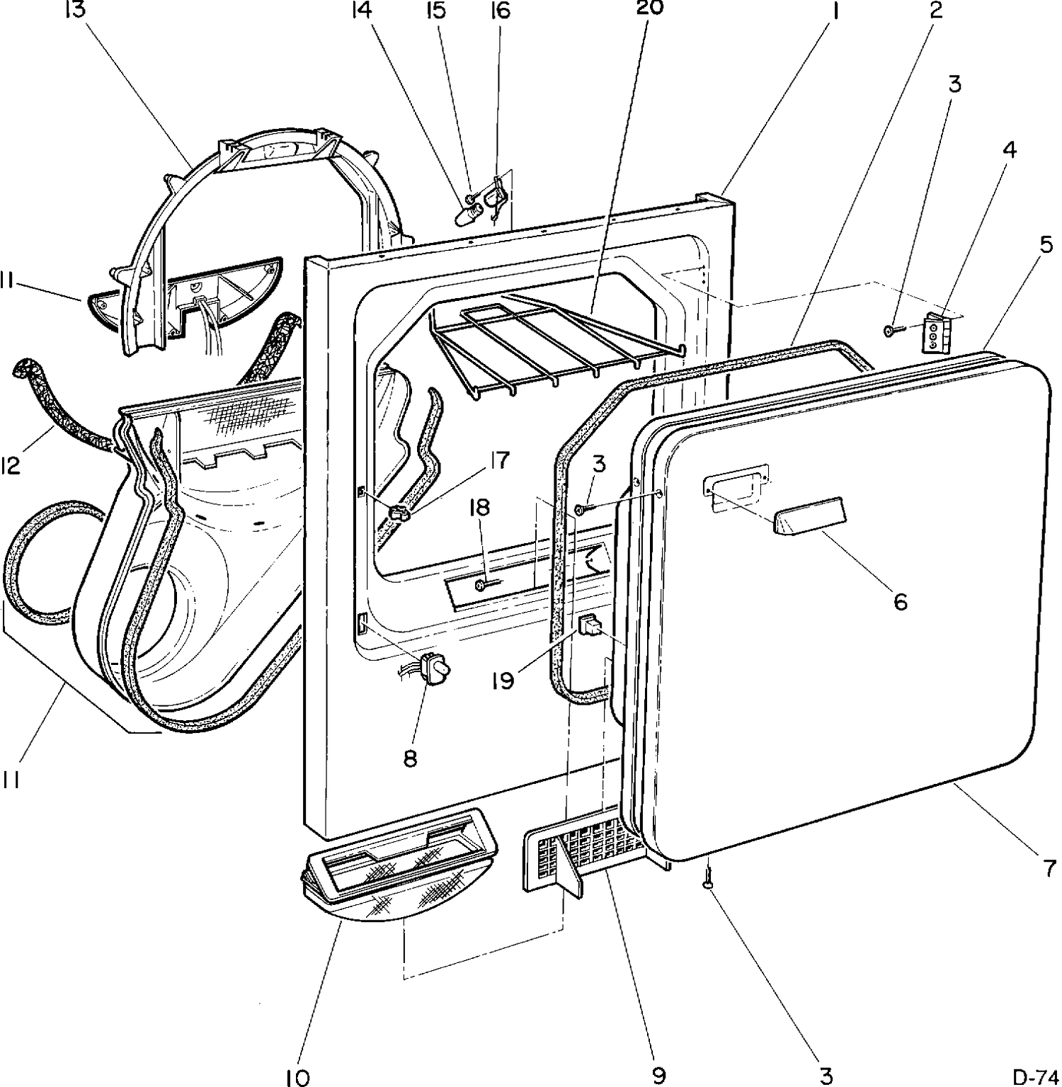CABINET FRONT & DOOR Diagram and Parts List for 62198459  General Electric Dryer